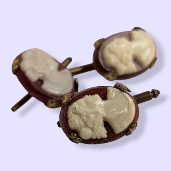Vintage Celluloid Cameo Cufflink Set - Picture 2 of 5